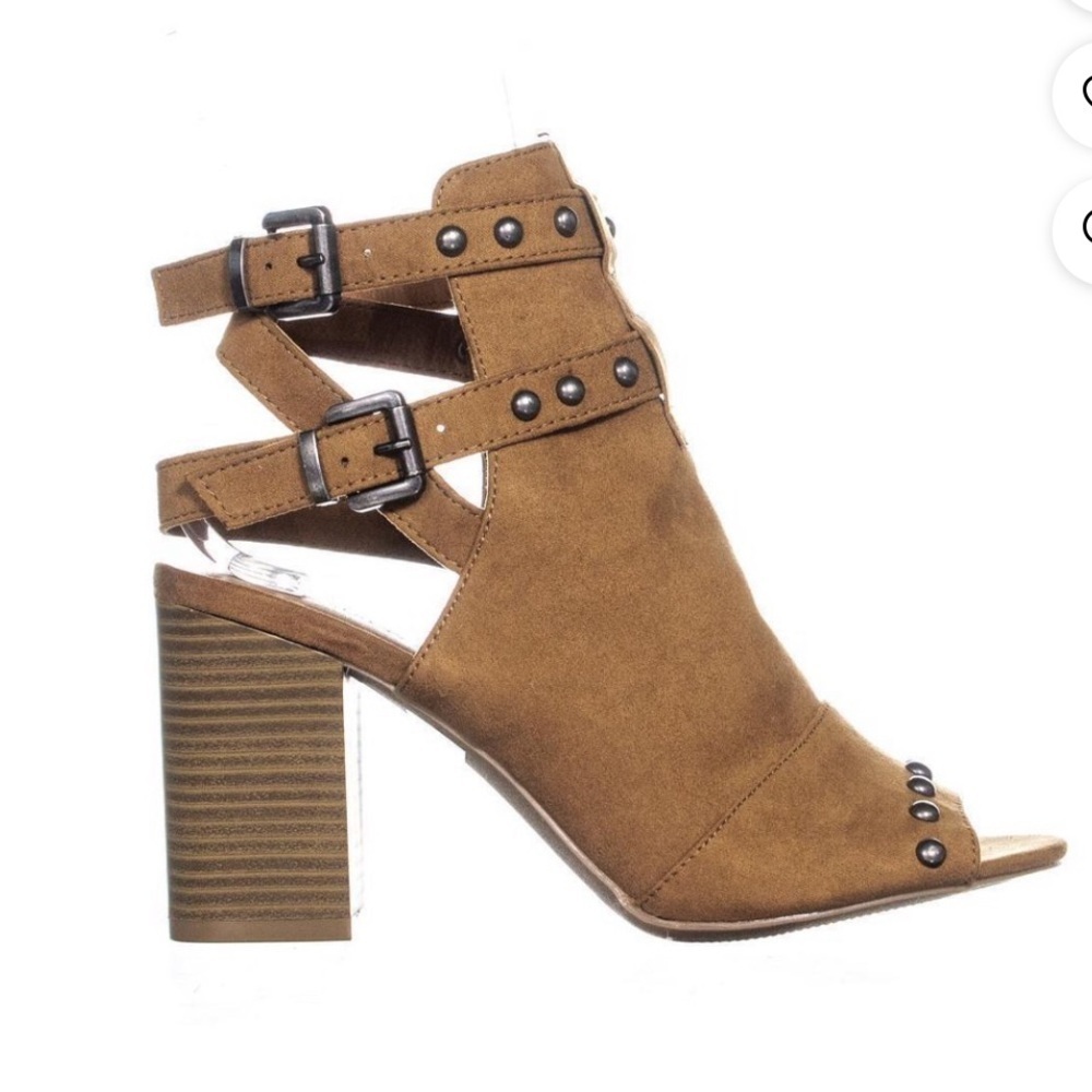 Womens Wild Diva Susie Peep Toe Studded Open Back Boots, Chestnut Size 8.5